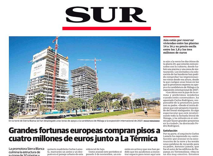 Europe's richest people buy flats for four million euros. Luxury homes in Torre del Río, Málaga are owned by the rich: 80% sold to entrepreneurs who value quality of life and exclusivity.