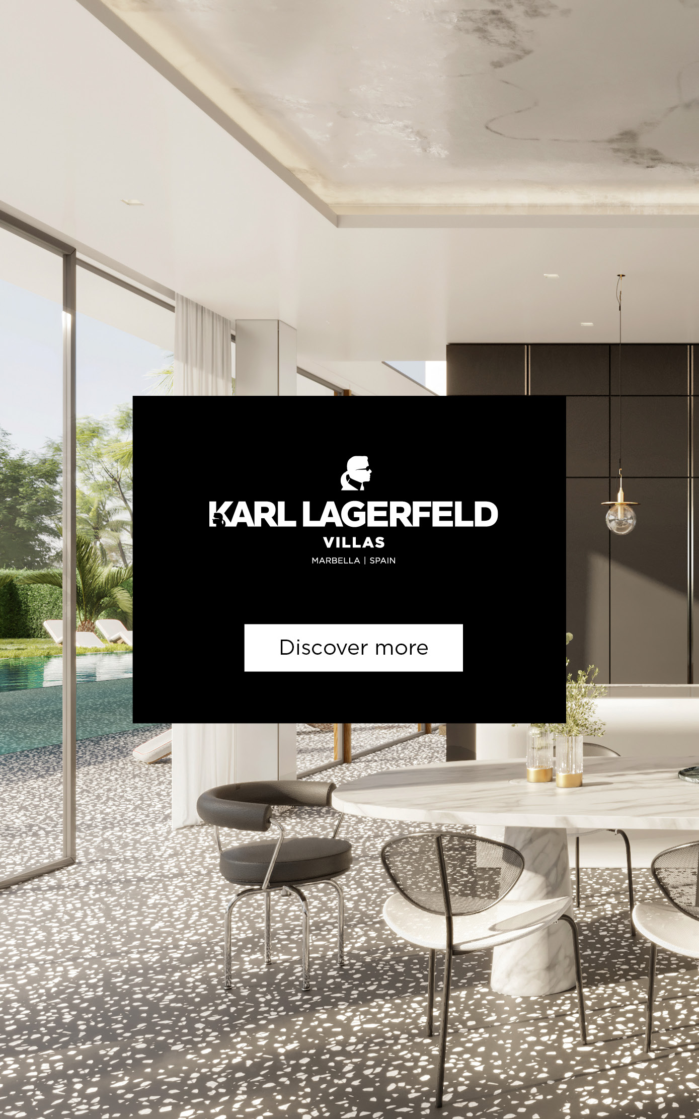 Five exclusive homes, perfectly integrated into the lush nature of Marbella’s Golden Mile. KARL LAGERFELD VILLAS stems from Karl’s passion for architecture, interior design and constantly pushing the envelope of innovation. The lifestyle-oriented environment harmoniously incorporates the local landscape through elevated architecture and a focus on sustainability.
